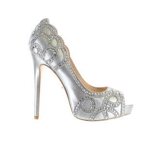 Badgley Mischka Womens Witney Silver Peep Toe Heels Size 5 (1862303)